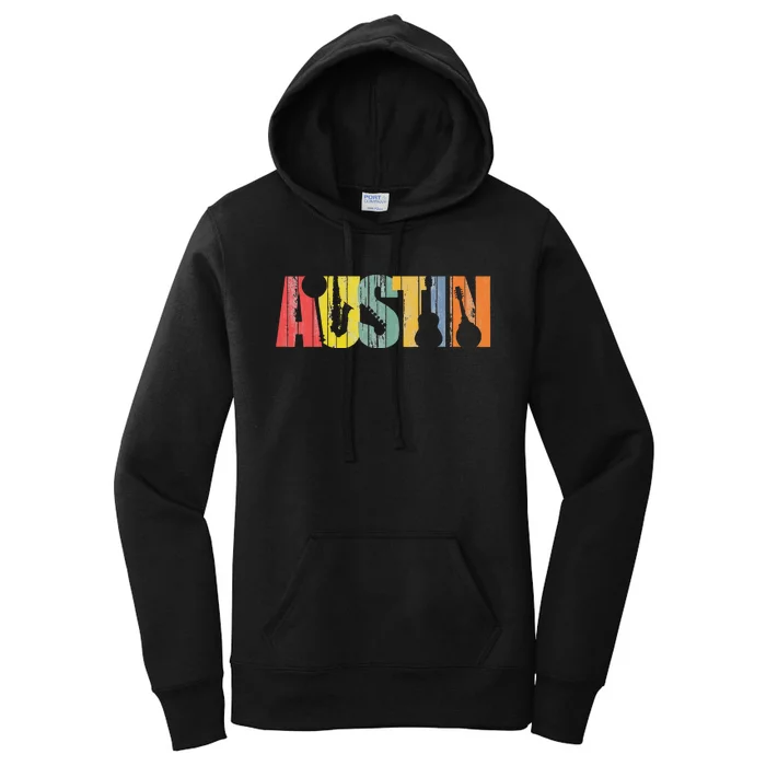 Austin Texas Distressed Vintage Musical Instrument Women's Pullover Hoodie