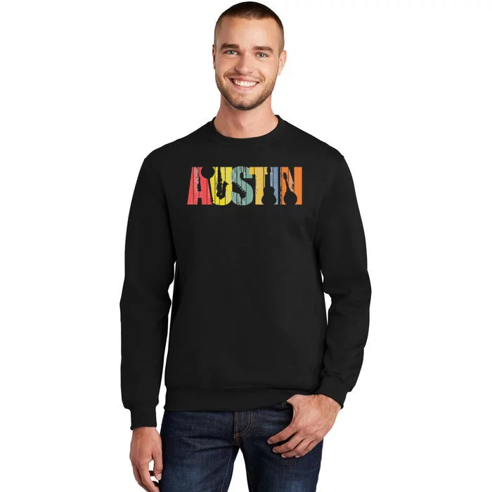 Austin Texas Distressed Vintage Musical Instrument Tall Sweatshirt