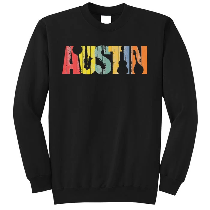 Austin Texas Distressed Vintage Musical Instrument Tall Sweatshirt