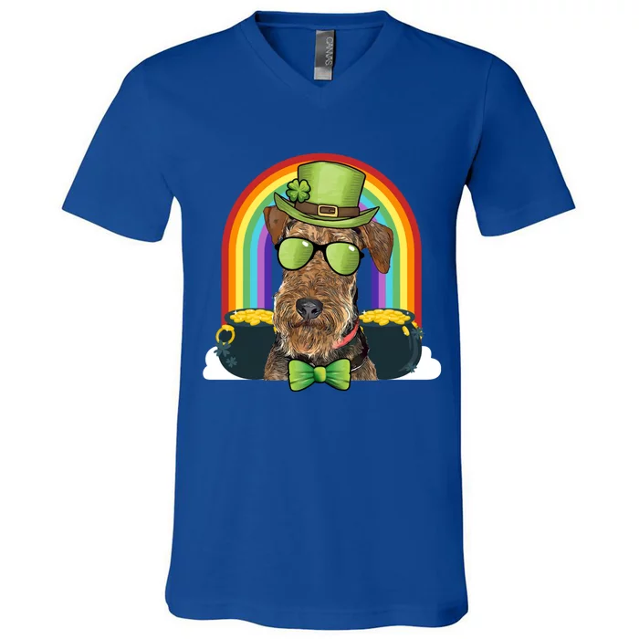 Airedale Terrier Dog Leprechaun Funny St Patricks Day Gift V-Neck T-Shirt