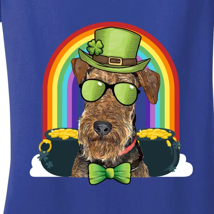 Airedale Terrier Dog Leprechaun Funny St Patricks Day Gift Women's V-Neck T-Shirt