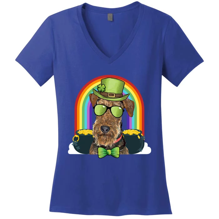 Airedale Terrier Dog Leprechaun Funny St Patricks Day Gift Women's V-Neck T-Shirt