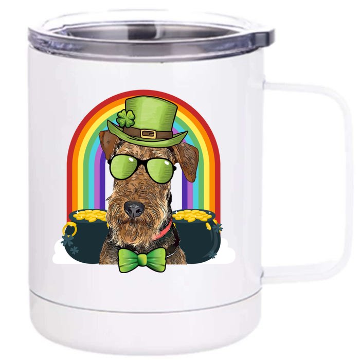 Airedale Terrier Dog Leprechaun Funny St Patricks Day Gift Front & Back 12oz Stainless Steel Tumbler Cup