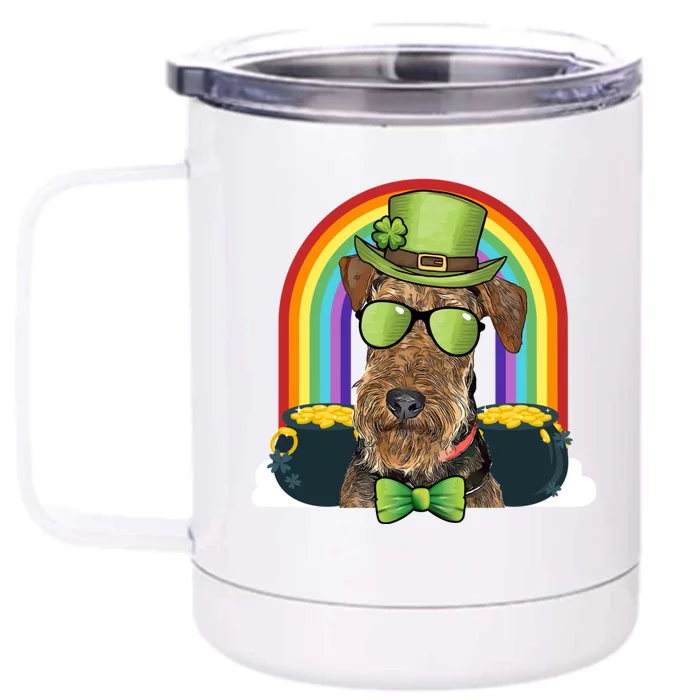 Airedale Terrier Dog Leprechaun Funny St Patricks Day Gift Front & Back 12oz Stainless Steel Tumbler Cup