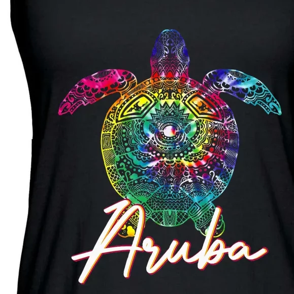 Aruba Tie Dye Sea Turtle Matching Family Vacation Ladies Essential Flowy Tank