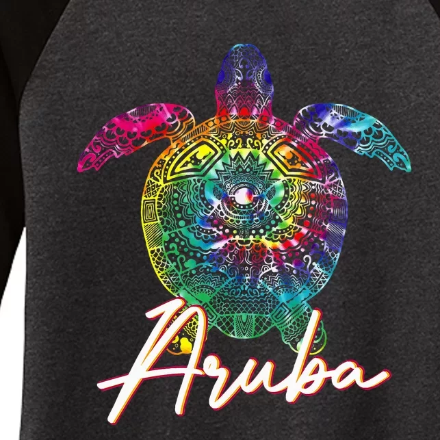 Aruba Tie Dye Sea Turtle Matching Family Vacation Women's Tri-Blend 3/4-Sleeve Raglan Shirt