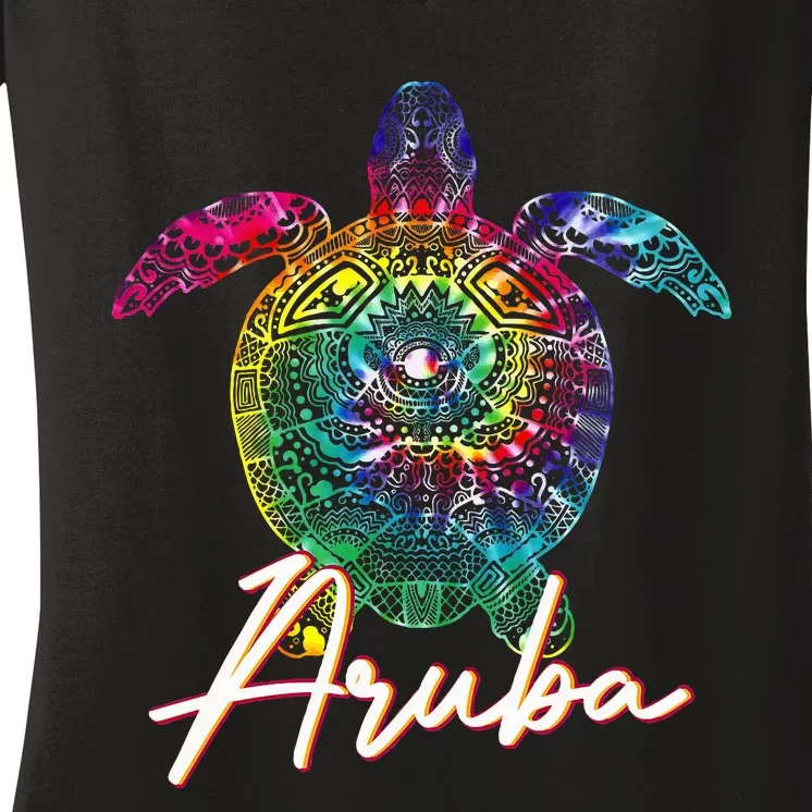 Aruba Tie Dye Sea Turtle Matching Family Vacation Women's V-Neck T-Shirt