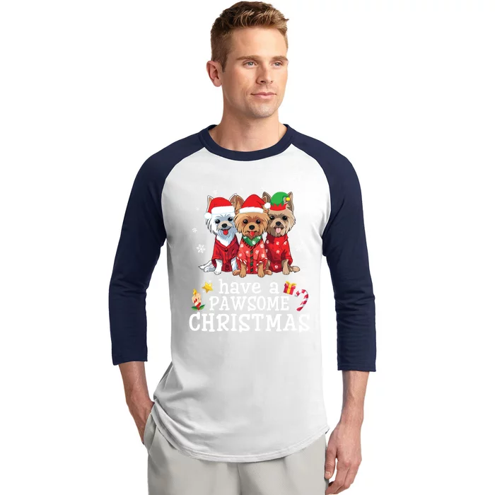 Australian Terrier Dogs Merry Day Have A Pawsome Christmas Gift Baseball Sleeve Shirt