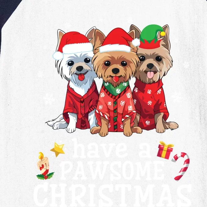 Australian Terrier Dogs Merry Day Have A Pawsome Christmas Gift Baseball Sleeve Shirt