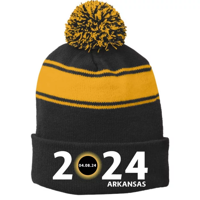 Arkansas Totality Eclipse Total Solar Eclipse 2024 Totality Eclipse 2024 Stripe Pom Pom Beanie