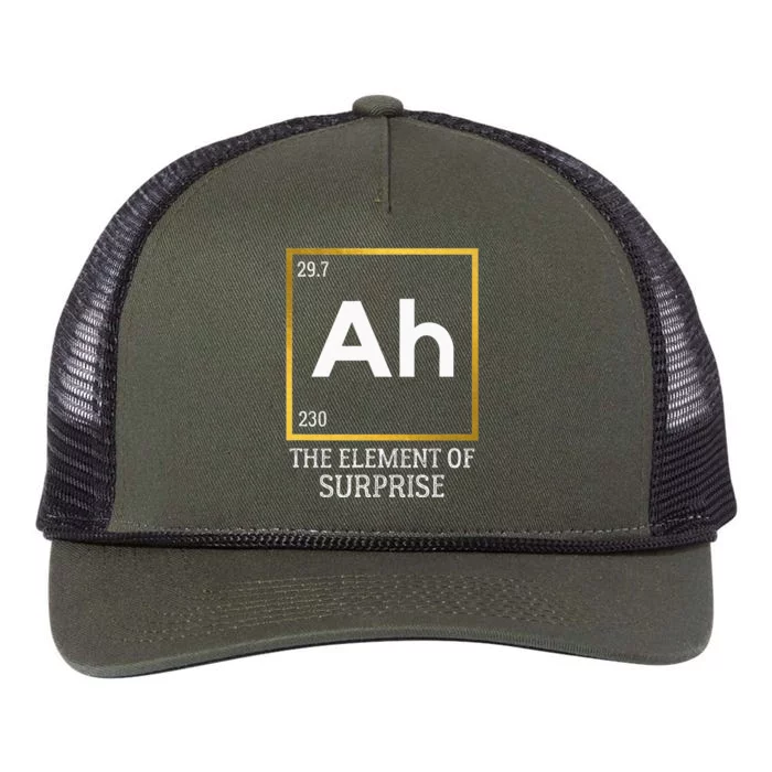 Ah The Element Of Surprise Chemistry Science Humor Retro Rope Trucker Hat Cap