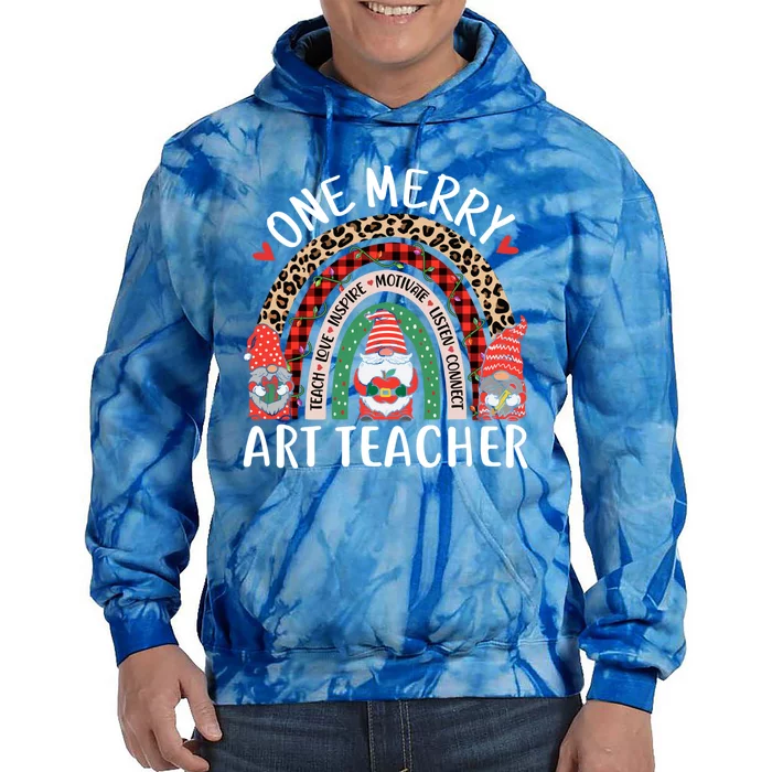 Art Teacher Funny Gnomes Christmas Teacher Rainbow Gift Tie Dye Hoodie