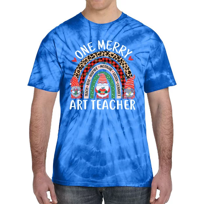 Art Teacher Funny Gnomes Christmas Teacher Rainbow Gift Tie-Dye T-Shirt