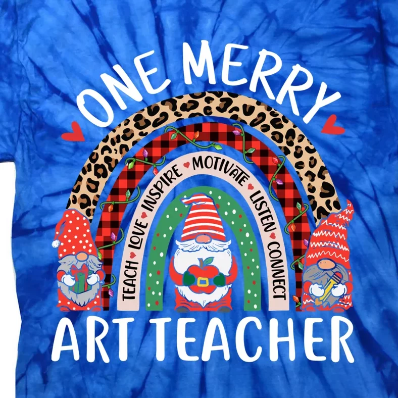 Art Teacher Funny Gnomes Christmas Teacher Rainbow Gift Tie-Dye T-Shirt