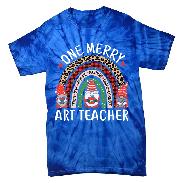 Art Teacher Funny Gnomes Christmas Teacher Rainbow Gift Tie-Dye T-Shirt