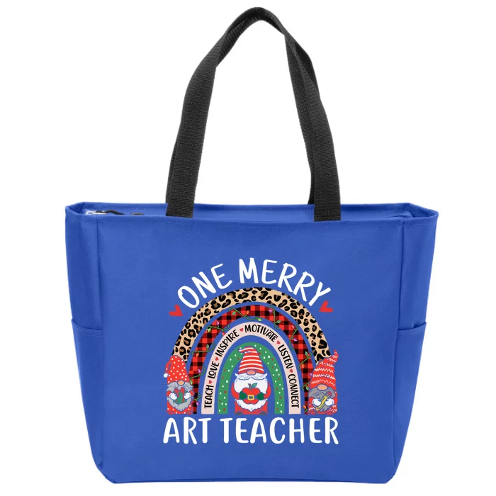 Art Teacher Funny Gnomes Christmas Teacher Rainbow Gift Zip Tote Bag