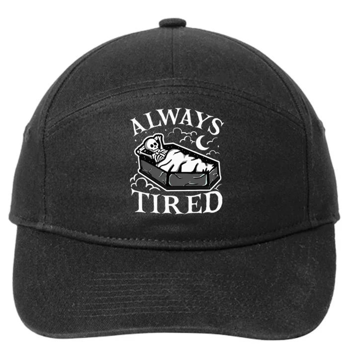 Always Tired Funny Skeleton Sleeping Coffin 7-Panel Snapback Hat