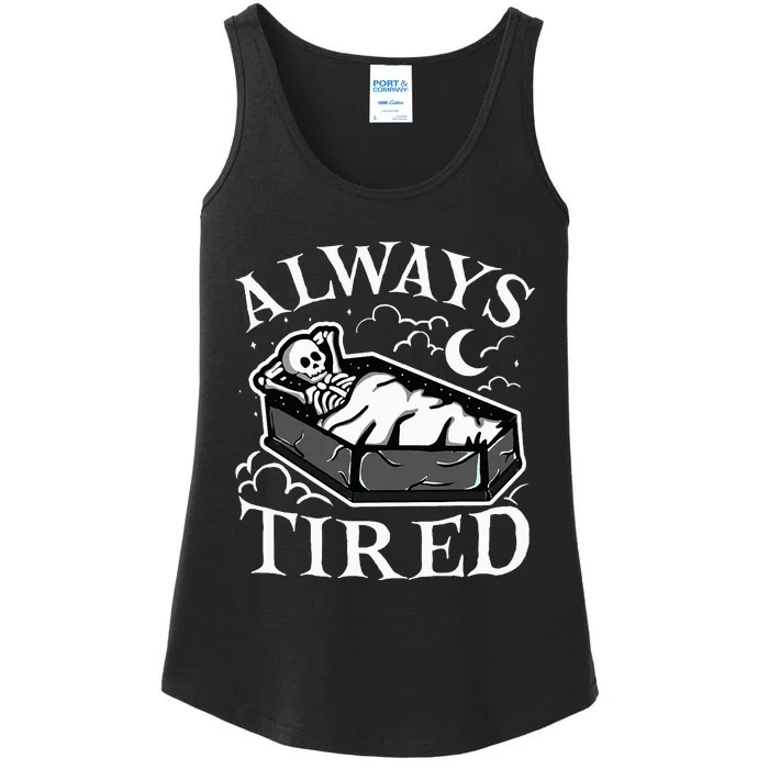 Always Tired Funny Skeleton Sleeping Coffin Ladies Essential Tank