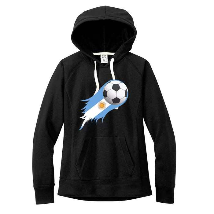 Argentina Team Flag Soccer Ball Women's Fleece Hoodie