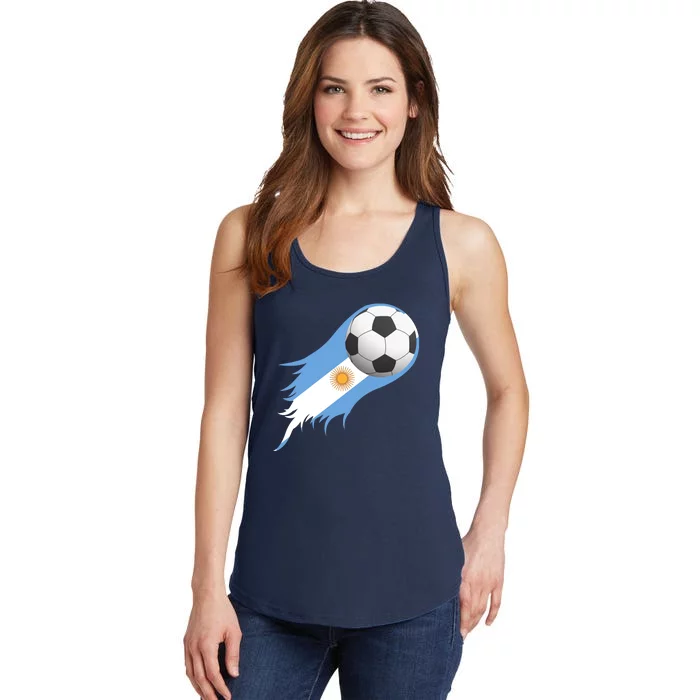 Argentina Team Flag Soccer Ball Ladies Essential Tank