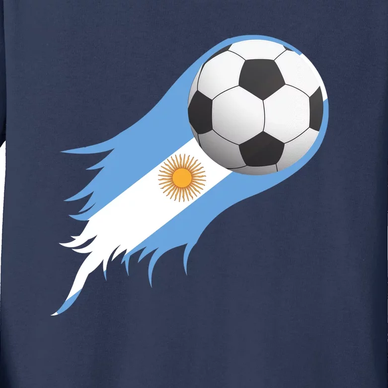 Argentina Team Flag Soccer Ball Kids Long Sleeve Shirt