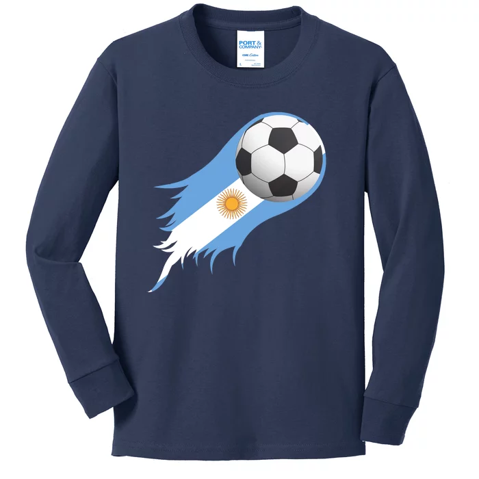 Argentina Team Flag Soccer Ball Kids Long Sleeve Shirt