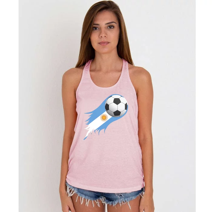 Argentina Team Flag Soccer Ball Women's Knotted Racerback Tank