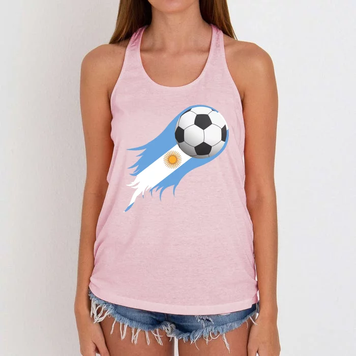 Argentina Team Flag Soccer Ball Women's Knotted Racerback Tank