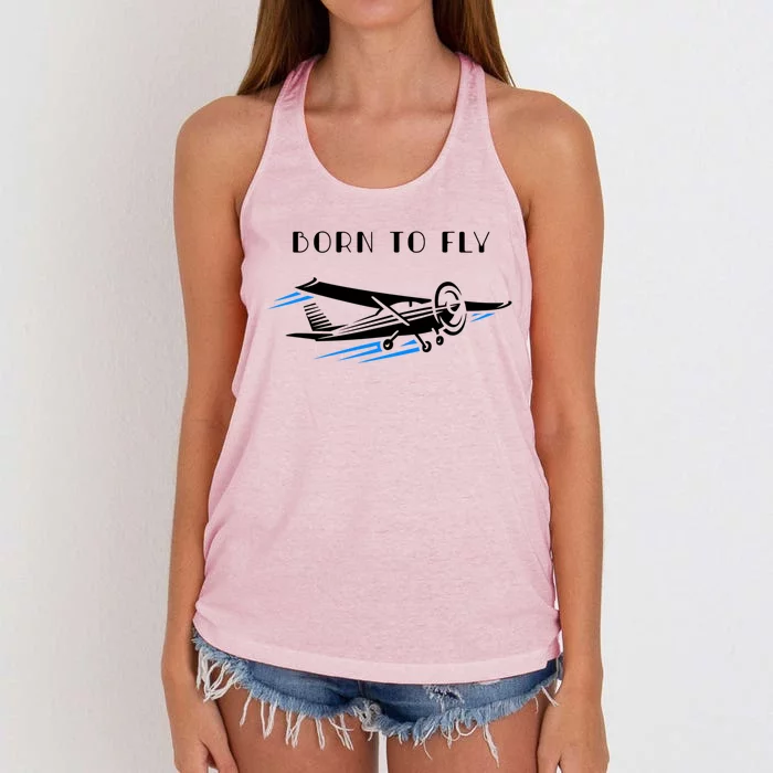 Airplane Themed Funny Gift Still Playing Born To Fly Airplanes Funny Gift Women's Knotted Racerback Tank