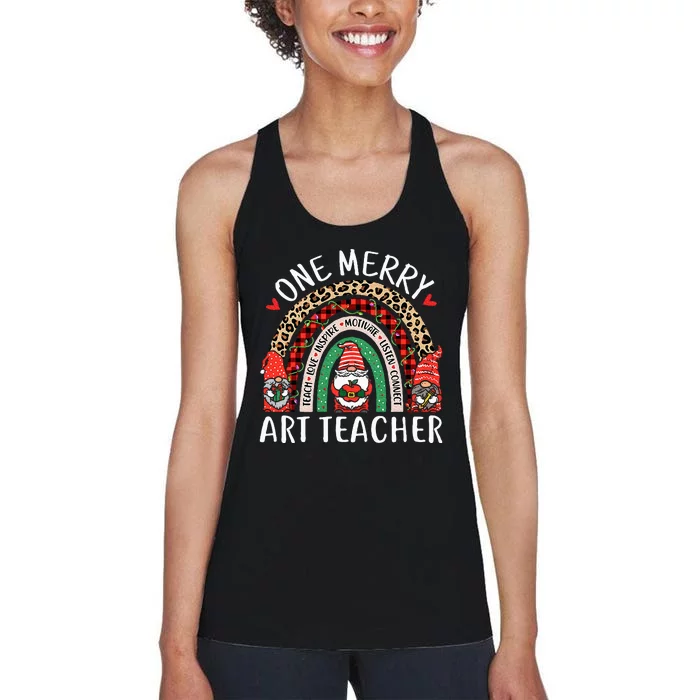 Art Teacher Funny Gnomes Christmas Teacher Rainbow Women's Racerback Tank