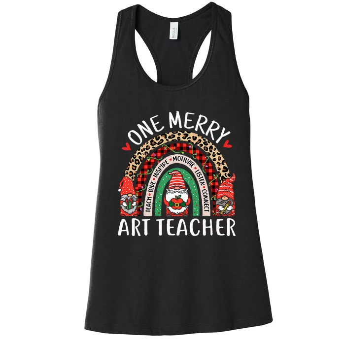 Art Teacher Funny Gnomes Christmas Teacher Rainbow Women's Racerback Tank