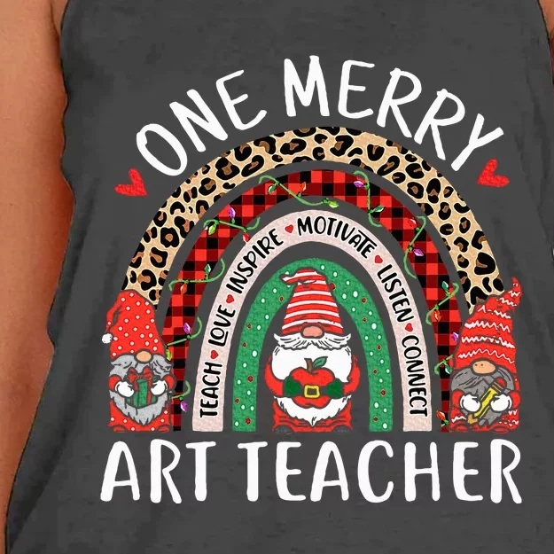 Art Teacher Funny Gnomes Christmas Teacher Rainbow Women's Knotted Racerback Tank