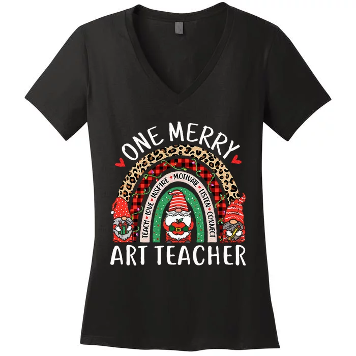 Art Teacher Funny Gnomes Christmas Teacher Rainbow Women's V-Neck T-Shirt