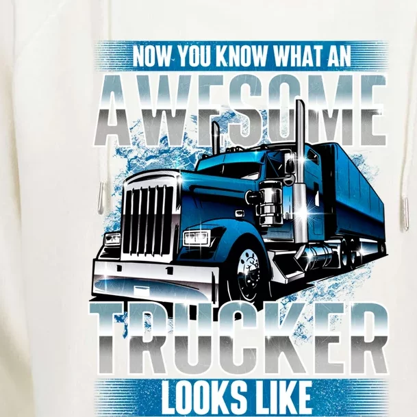 Awesome Trucker Funny Gift Semi Truck Driver Trucking Big Rig Trucker Gift Womens Funnel Neck Pullover Hood