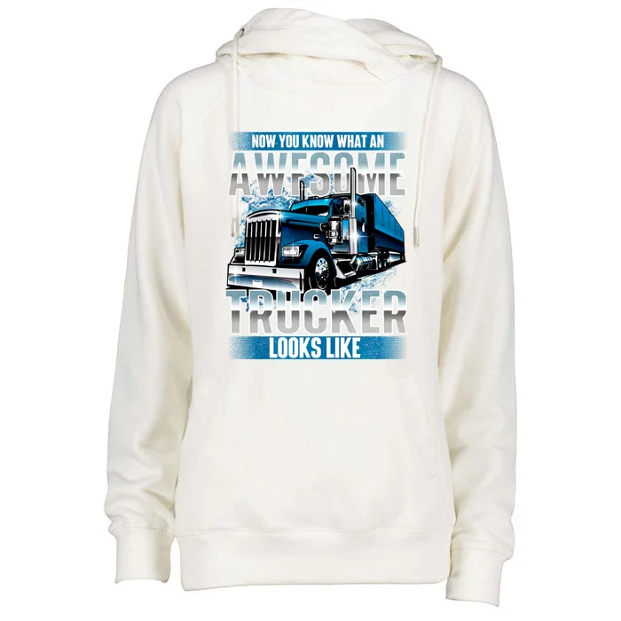 Awesome Trucker Funny Gift Semi Truck Driver Trucking Big Rig Trucker Gift Womens Funnel Neck Pullover Hood