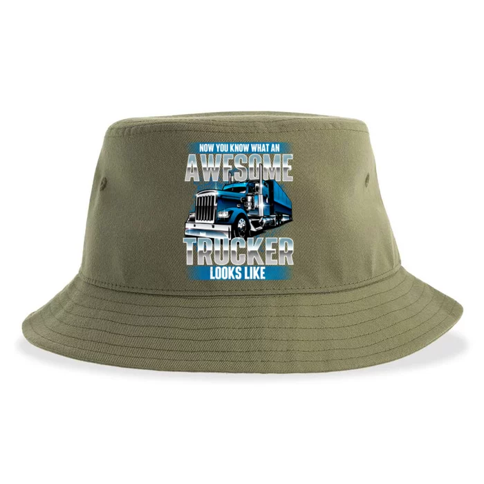 Awesome Trucker Funny Gift Semi Truck Driver Trucking Big Rig Trucker Gift Sustainable Bucket Hat