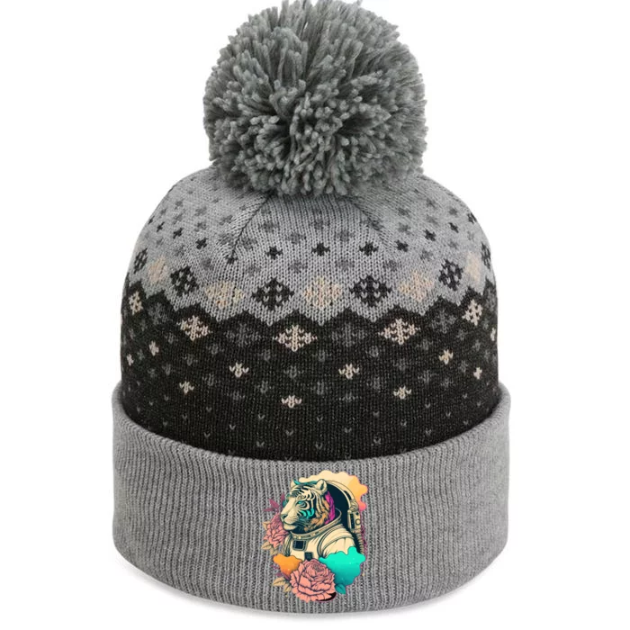 Astronaut Tiger Flowery Design The Baniff Cuffed Pom Beanie