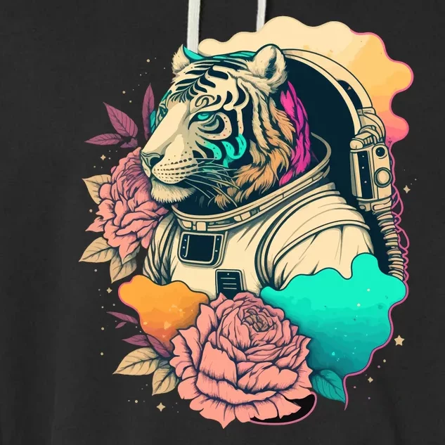 Astronaut Tiger Flowery Design Garment-Dyed Fleece Hoodie