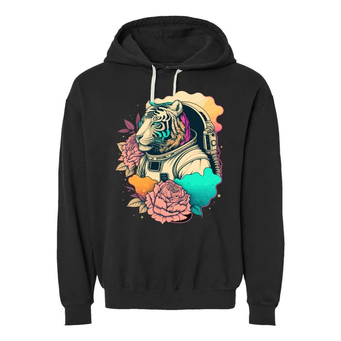 Astronaut Tiger Flowery Design Garment-Dyed Fleece Hoodie