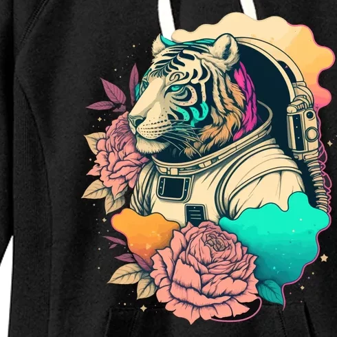 Astronaut Tiger Flowery Design Women's Fleece Hoodie