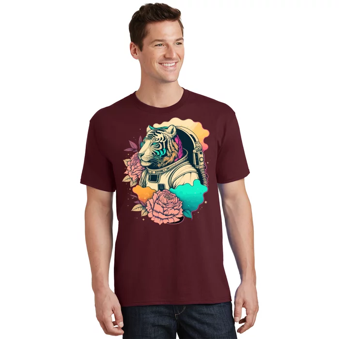 Astronaut Tiger Flowery Design T-Shirt