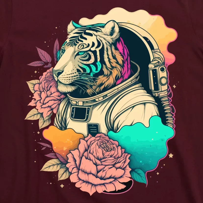 Astronaut Tiger Flowery Design T-Shirt