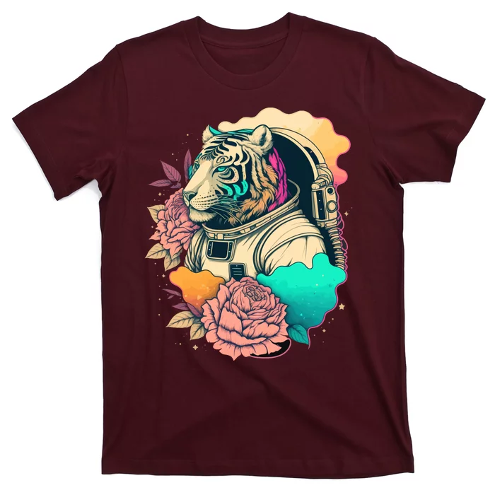 Astronaut Tiger Flowery Design T-Shirt