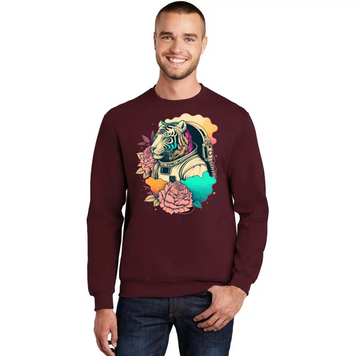 Astronaut Tiger Flowery Design Tall Sweatshirt