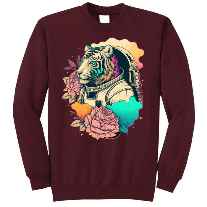 Astronaut Tiger Flowery Design Tall Sweatshirt