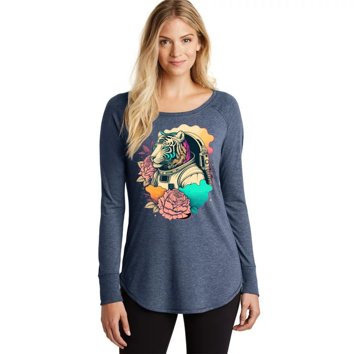 Astronaut Tiger Flowery Design Women's Perfect Tri Tunic Long Sleeve Shirt