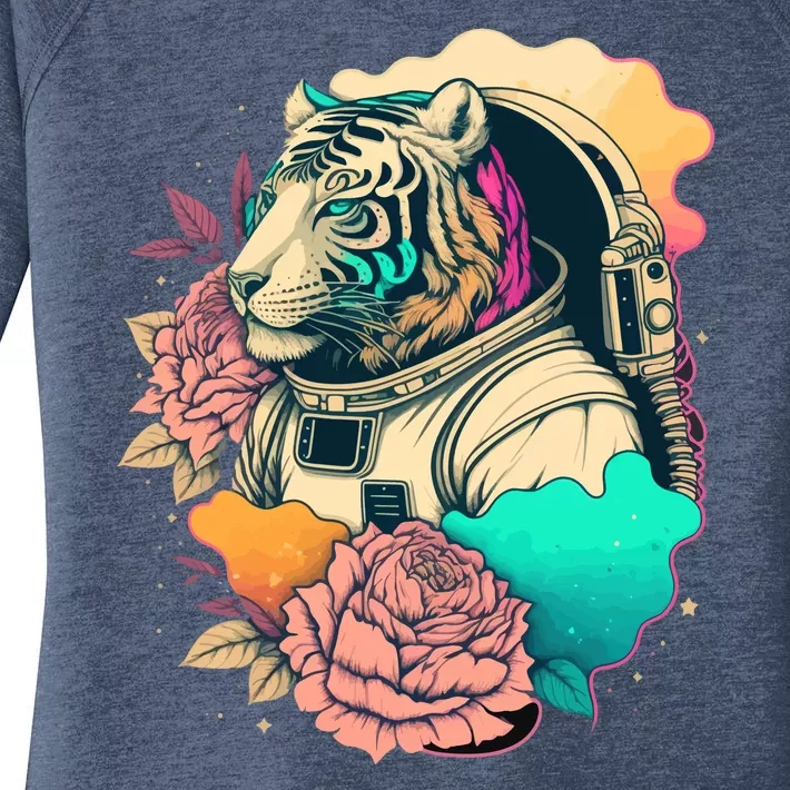 Astronaut Tiger Flowery Design Women's Perfect Tri Tunic Long Sleeve Shirt