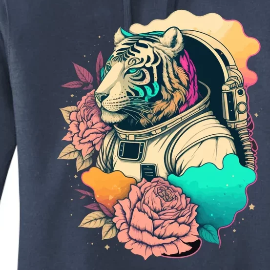 Astronaut Tiger Flowery Design Women's Pullover Hoodie