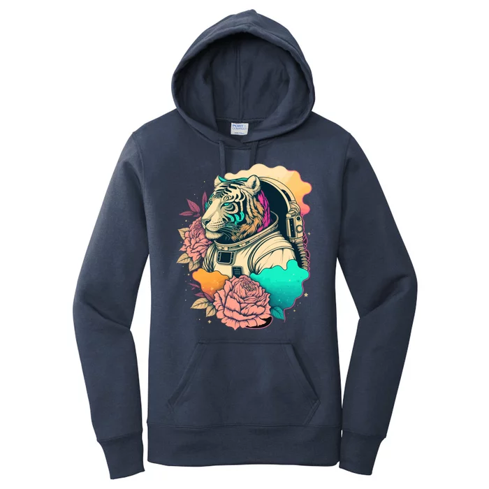 Astronaut Tiger Flowery Design Women's Pullover Hoodie