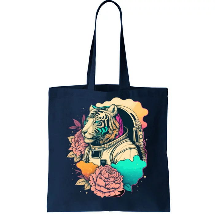 Astronaut Tiger Flowery Design Tote Bag